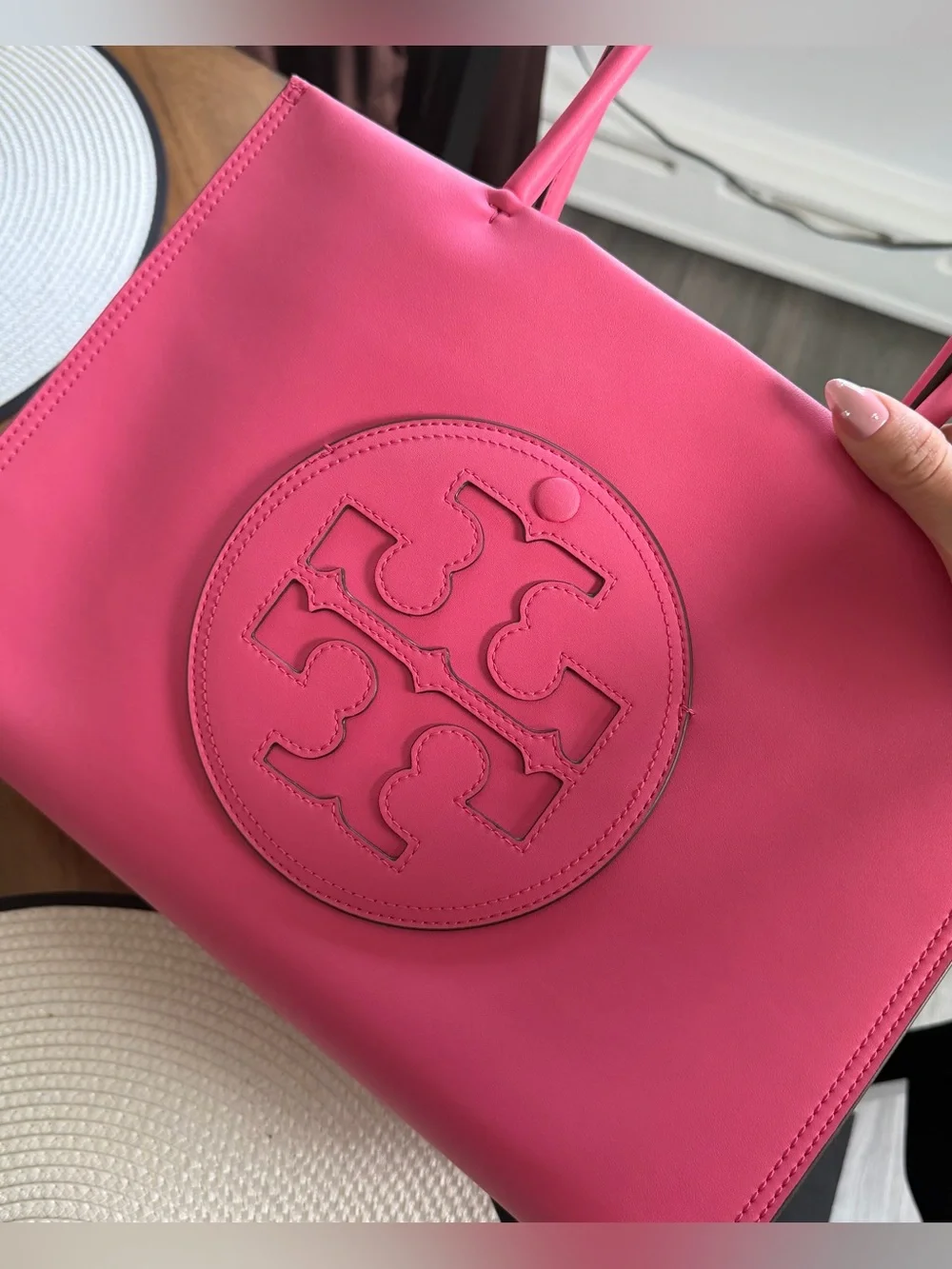 Tory Burch Ella Bio Tote in Pink Love with crossbody strap